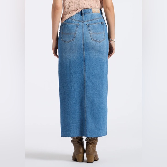Denim Midi Maxi Skirt Buffalo Worn Indigo w/ Front Slit NWT Boho Casual Cowgirl - Picture 2 of 16